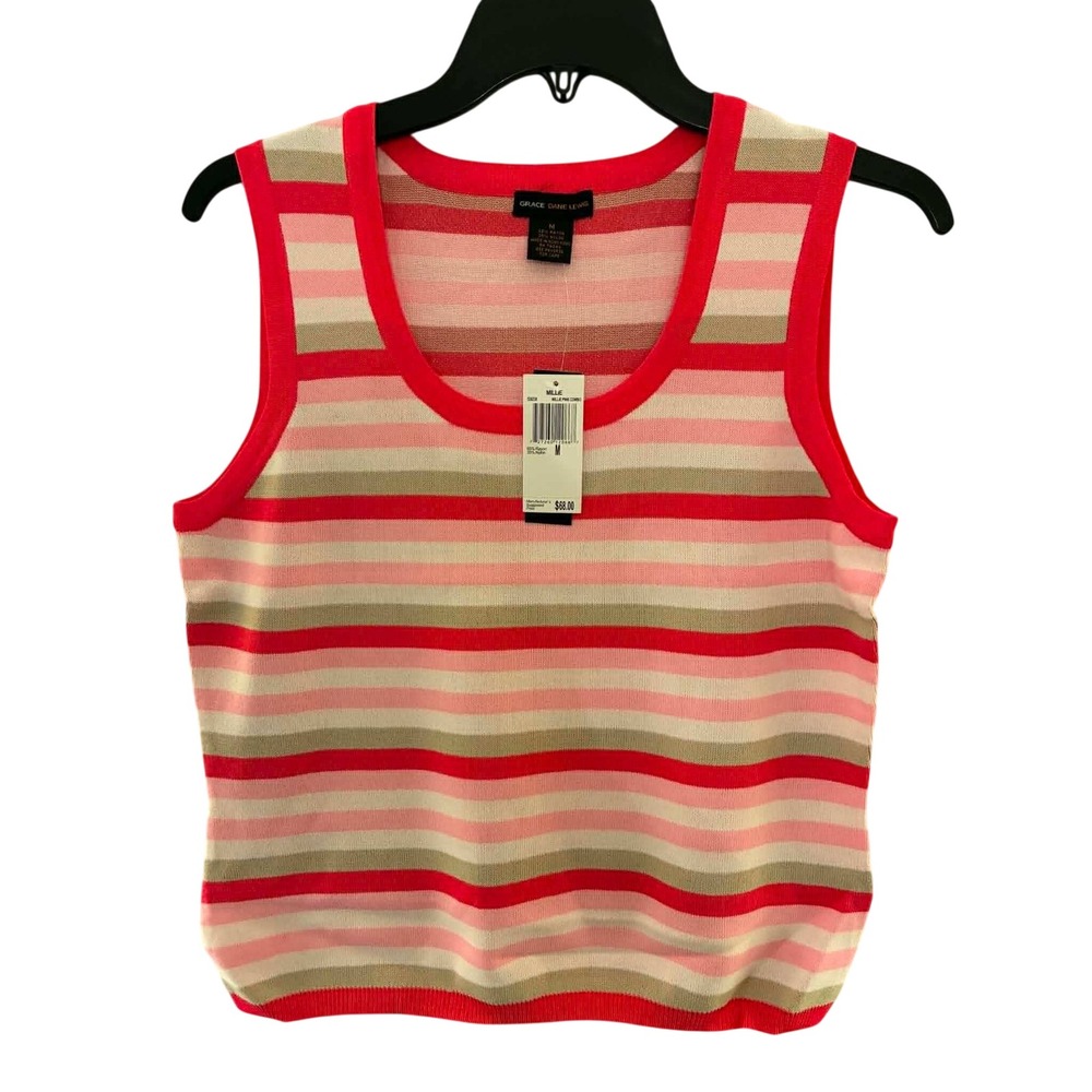 Grace Dane Lewis Millie Tank Top Womens M Pink Red Striped Knit Y2K Preppy